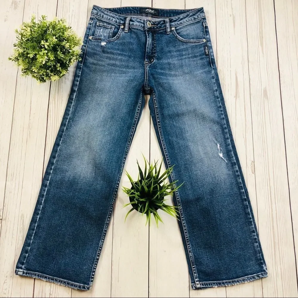 Silver High Rise Wide Leg Crop Jeans Size …